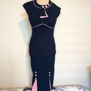 Stop Staring! Retro 30's Bombshell Dress Black With Pink Trim